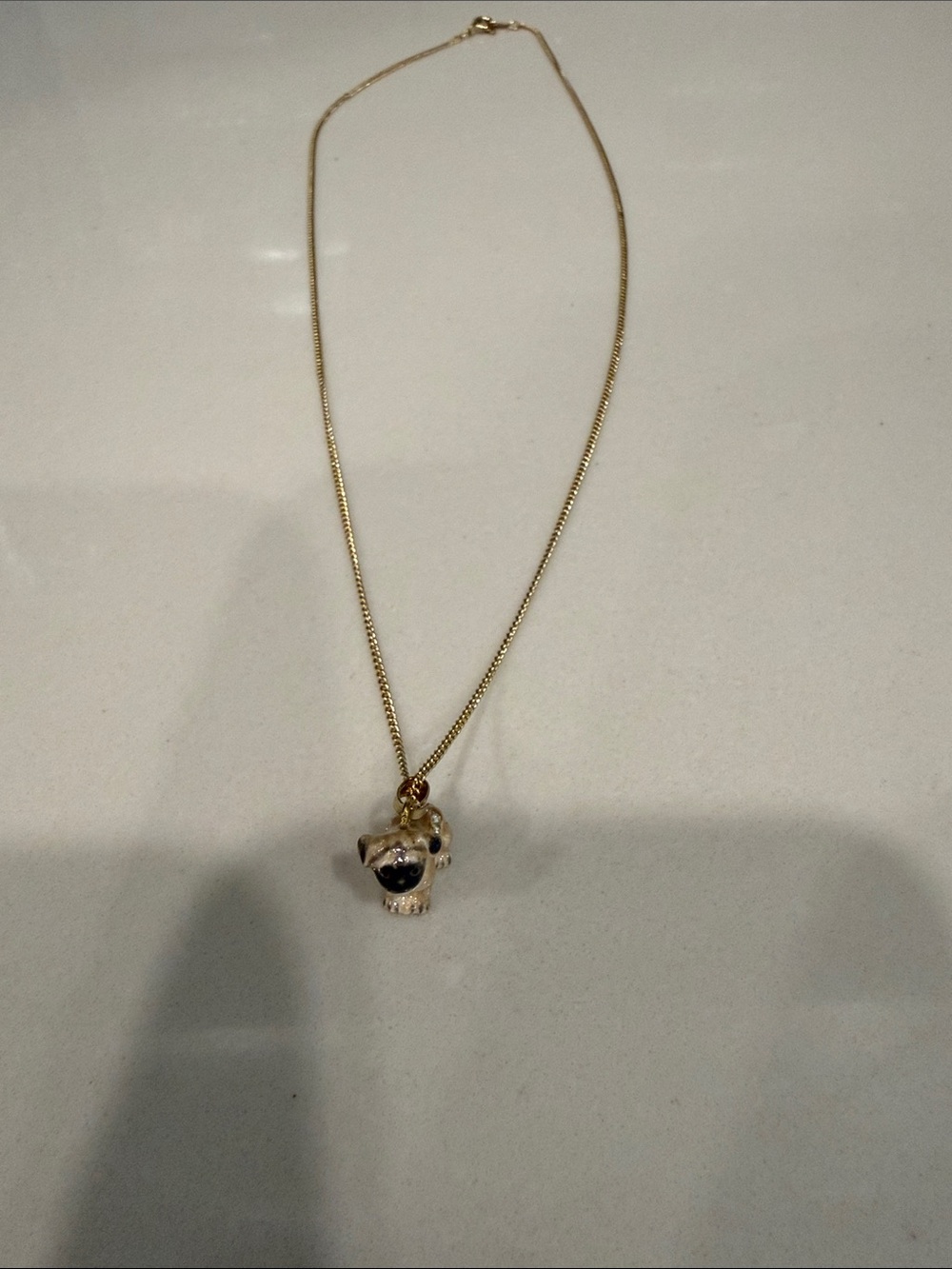 Pug Enameled Pendant Necklace with Gold-tone chain